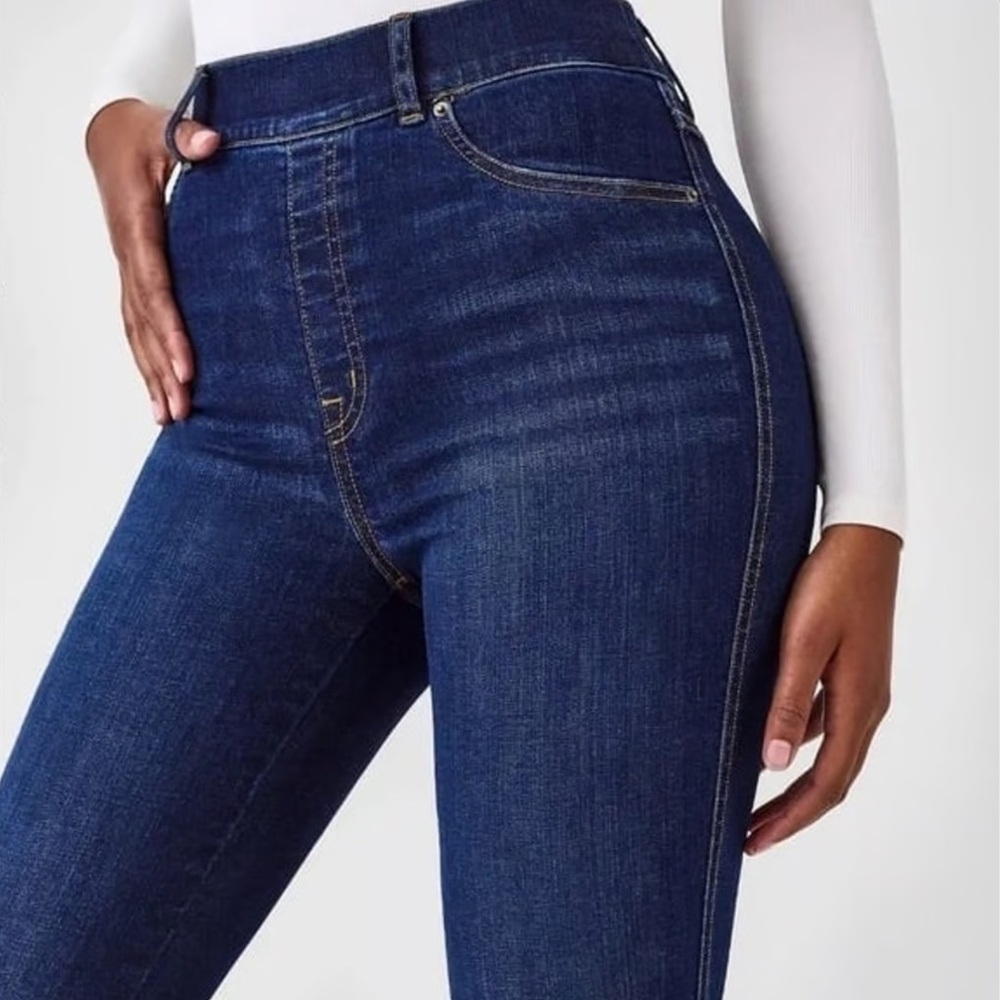 SPANX Dark Blue Flare Jeans - High Waist Wide Leg - Picture 3 of 9